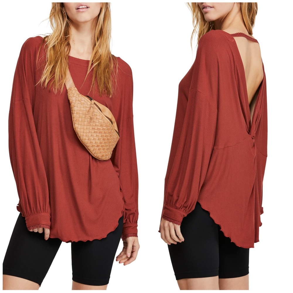 FREE PEOPLE Twisted Open Back Ribbed Long Sleeve